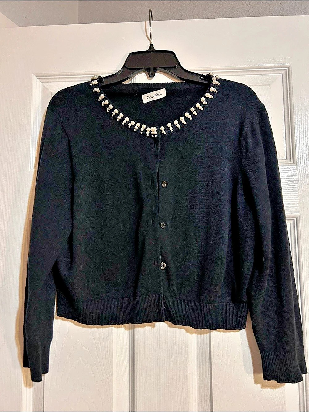 Calvin Klein Pearl Embellished Black Cardigan